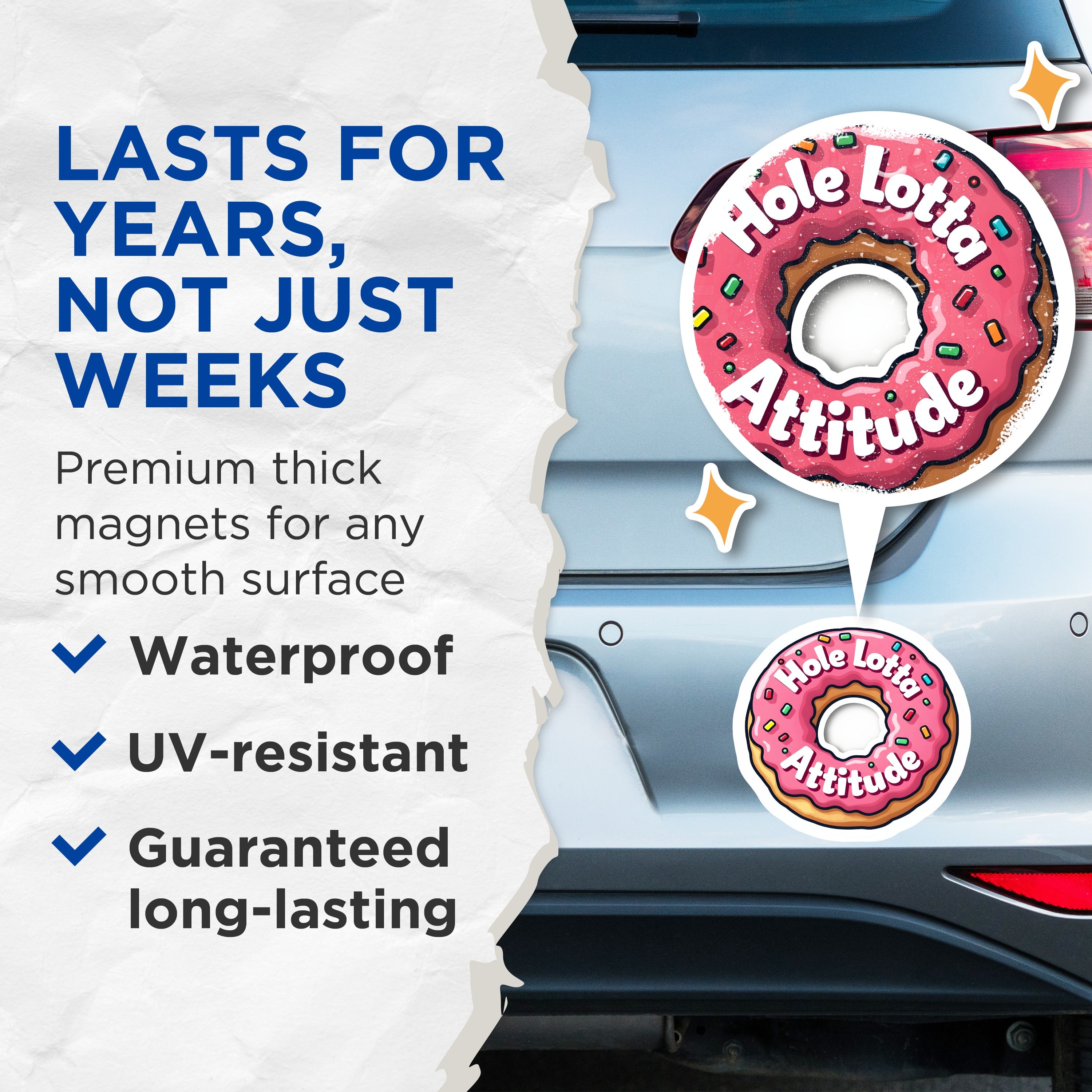 (2 Pack) Hole Lotta Attitude Magnets - Funny Donut Decor - Sassy Kitchen Quote - Foodie Fridge Humor - Quirky Locker Accessory - 5" - Thick Durable Magnet - Made in USA - MAG39039