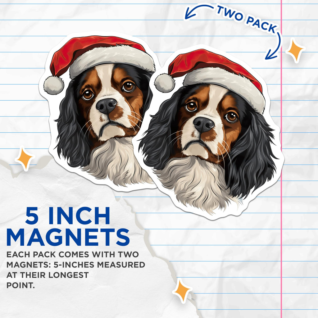 (2 Pack) Cavalier King Charles Spaniel Magnets - Christmas Dog Decor - Holiday Pet Kennel Art - 5 Inches On Longest Side - Thick Durable Magnet - Made in USA - MAG23388