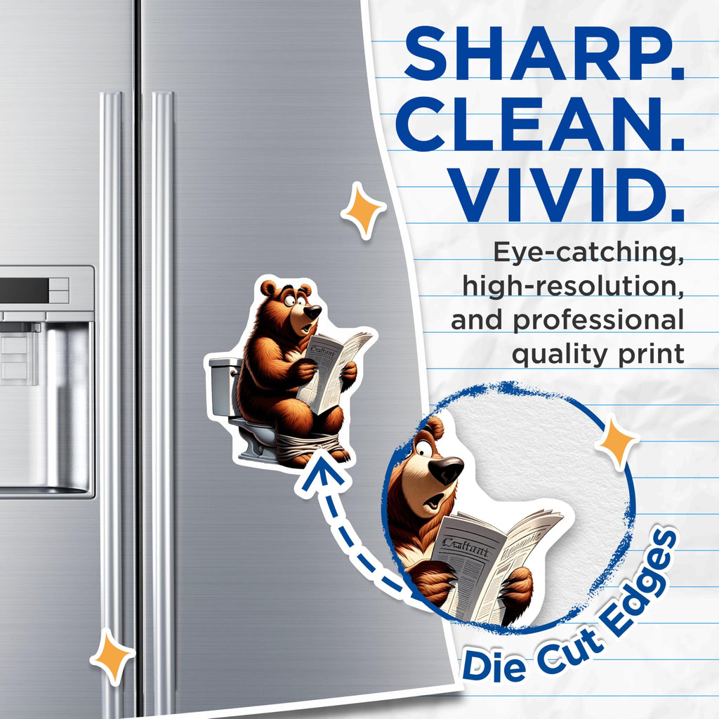 (2 Pack) Cartoon Bear Magnets - Funny Animal - Toilet Newspaper - 5" On Longest Side - Premium Magnet - for Cars, Refrigerators, Toolboxes, Lockers - Made in USA - MAG14664
