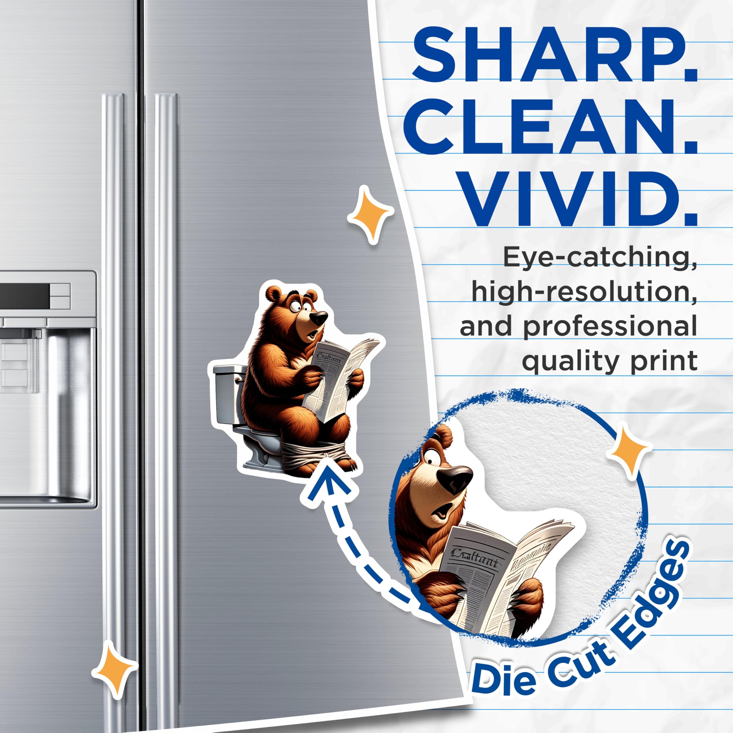 (2 Pack) Cartoon Bear Magnets - Funny Animal - Toilet Newspaper - 5" On Longest Side - Premium Magnet - for Cars, Refrigerators, Toolboxes, Lockers - Made in USA - MAG14664