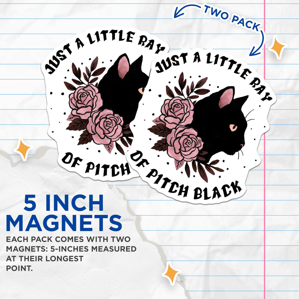 (2 Pack) Black Cat Magnets - Floral Kitten Refrigerator Magnets - Gothic Home Decor - 5" On Longest Side - Premium Magnet - for Cars, Refrigerators, Toolboxes, Lockers - Made in USA - MAG18560