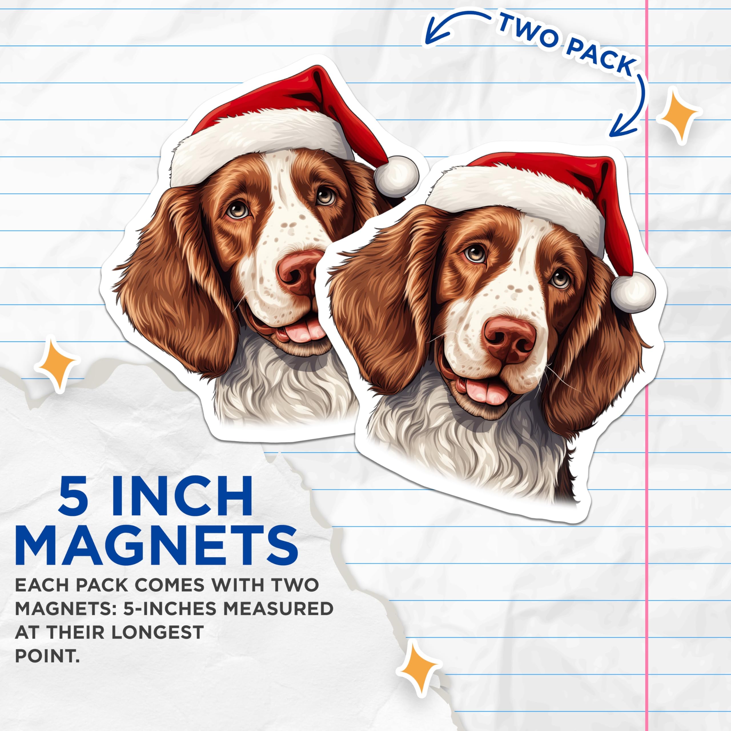 (2 Pack) Springer Spaniel Christmas Magnets - Dog Lover Holiday Magnet - Santa Hat Pet Decor - 5 Inches On Longest Side - Thick Durable Magnet - Made in USA - MAG26884