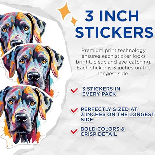 (3 Pack) Labrador Decals - Colorful Dog Art Decals - Laptop Decal - 3 Inches On Longest Side - Easy Peel & Apply - Made in USA - 3MCS0741