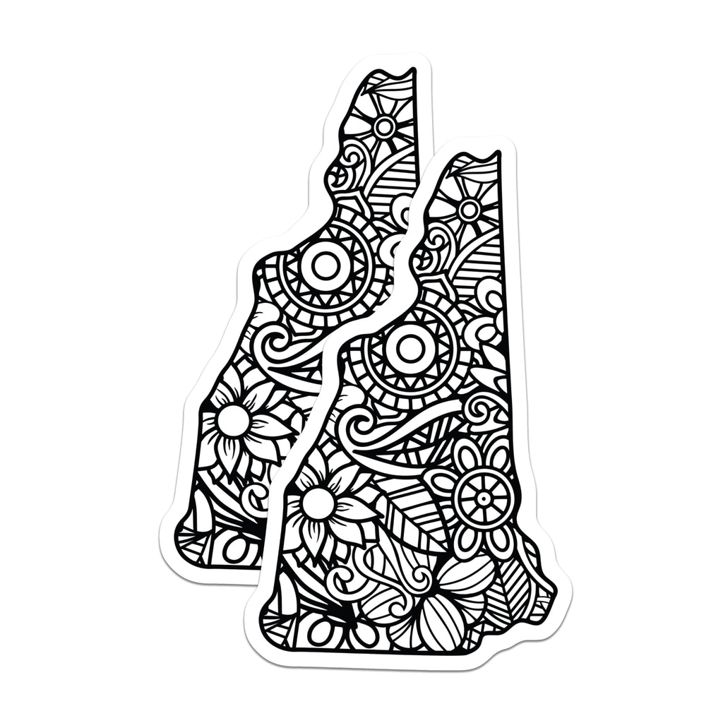 (2 Pack) New Hampshire State Magnets - Floral Mandala Art - State Outline Decor - 5 Inches On Longest Side - Thick Durable Magnet - Made in USA - MAG19187