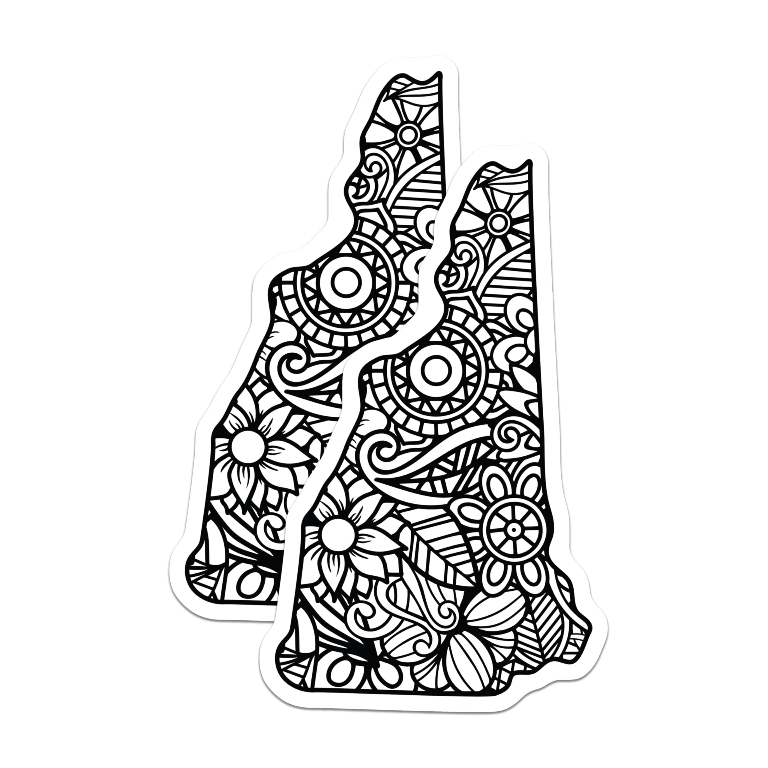(2 Pack) New Hampshire State Magnets - Floral Mandala Art - State Outline Decor - 5 Inches On Longest Side - Thick Durable Magnet - Made in USA - MAG19187