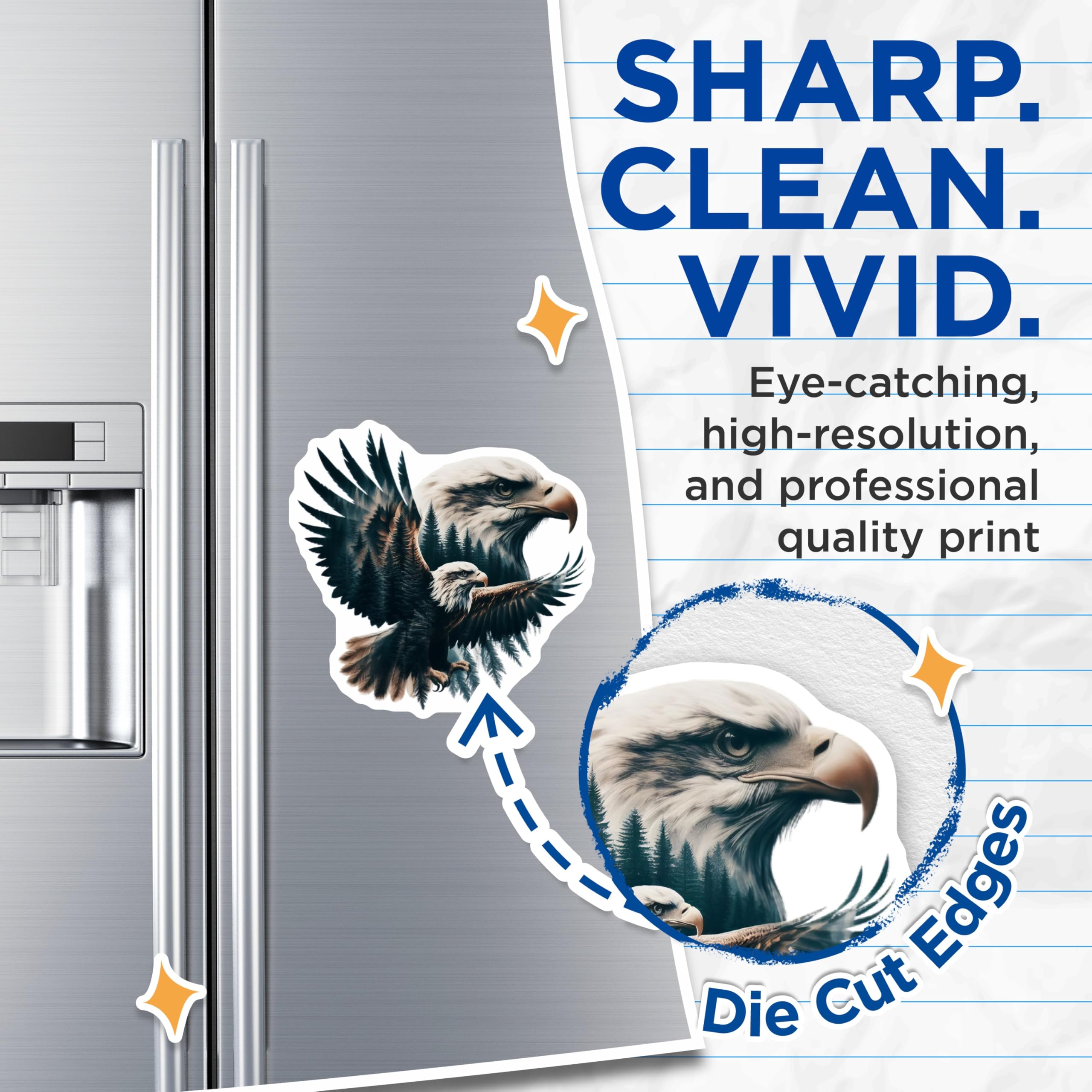 (2 Pack) Eagle Magnets - American Bald Eagle - Patriotic Fridge Decor - 5" On Longest Side - Premium Magnet - for Cars, Refrigerators, Toolboxes, Lockers - Made in USA - MAG14327