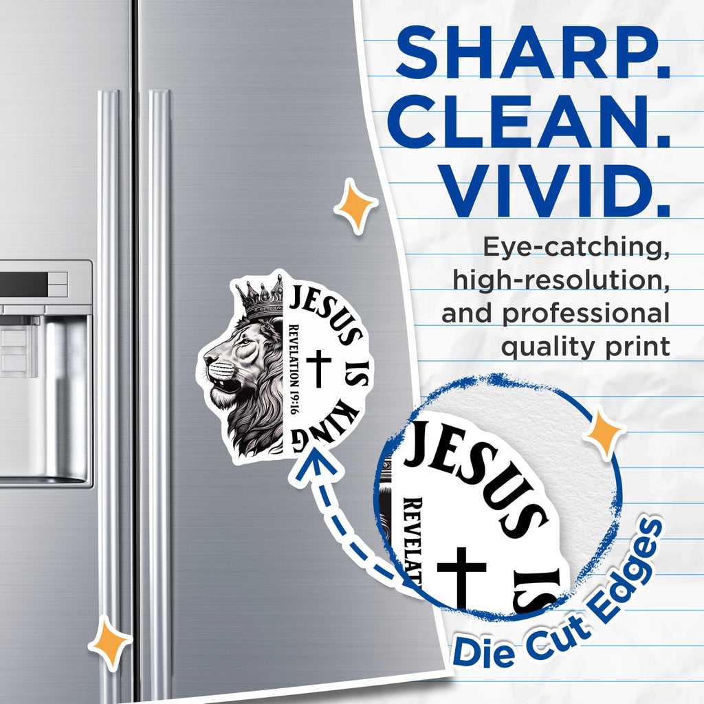(2 Pack) Jesus Lion King Magnets - Christian Verse Revelation 19:16 - Religious Decor - 5" On Longest Side - Premium Magnet - for Cars, Refrigerators, Toolboxes, Lockers - Made in USA - MAG14039