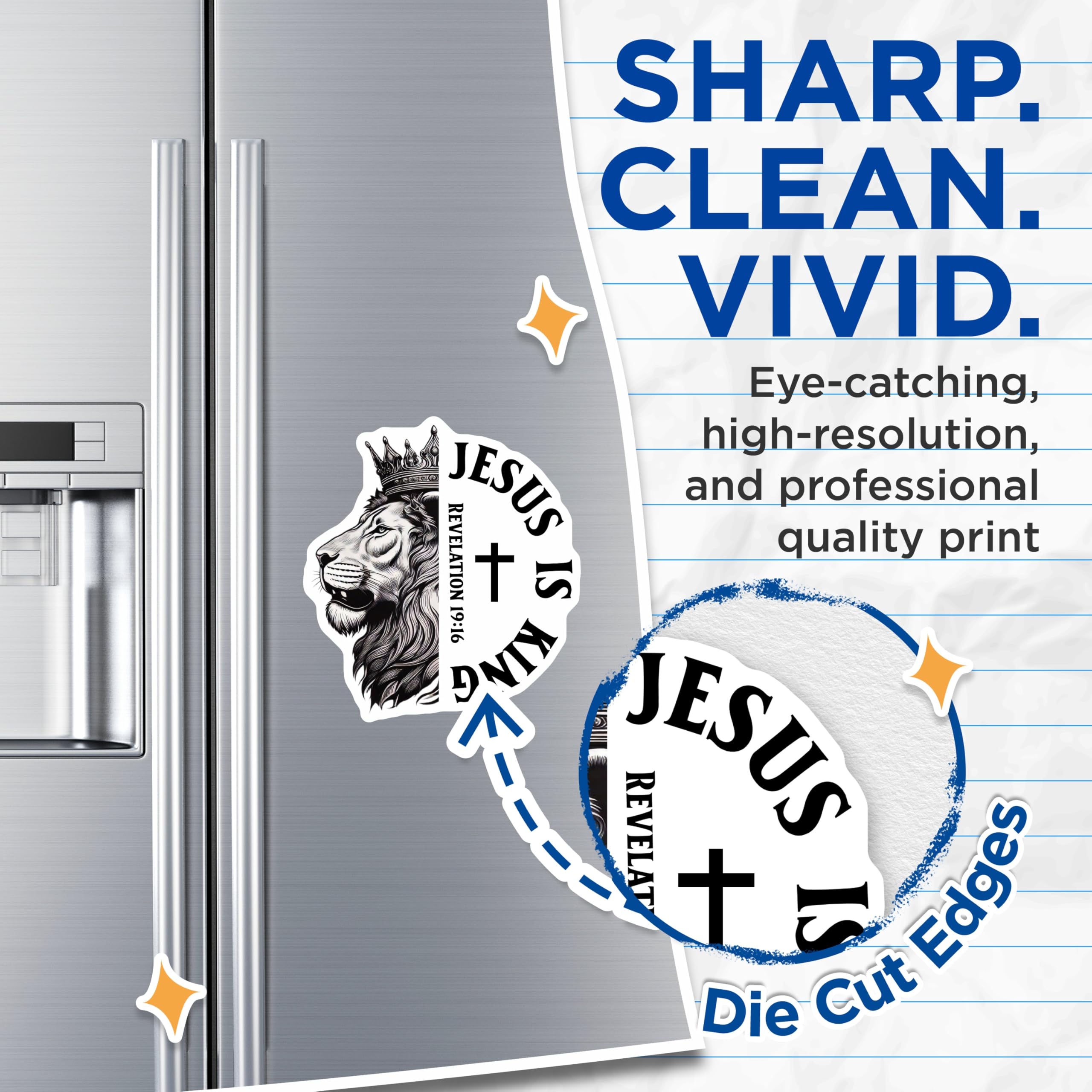 (2 Pack) Jesus Lion King Magnets - Christian Verse Revelation 19:16 - Religious Decor - 5" On Longest Side - Premium Magnet - for Cars, Refrigerators, Toolboxes, Lockers - Made in USA - MAG14039