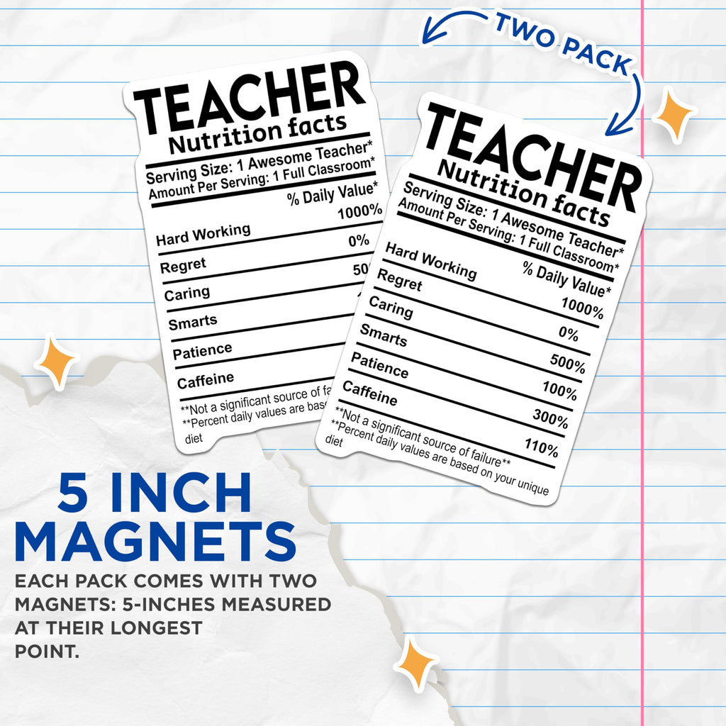 (2 Pack) Teacher Magnets - Nutrition Facts - Classroom Decor - 5" On Longest Side - Premium Magnet - for Cars, Refrigerators, Toolboxes, Lockers - Made in USA - MAG14151