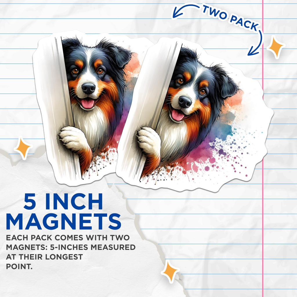 (2 Pack) Australian Shepherd Magnets - Dog Lover Decor - Cute Dog Breed Magnet Set - 5" On Longest Side - Premium Magnet - for Cars, Refrigerators, Toolboxes, Lockers - Made in USA - MAG14953