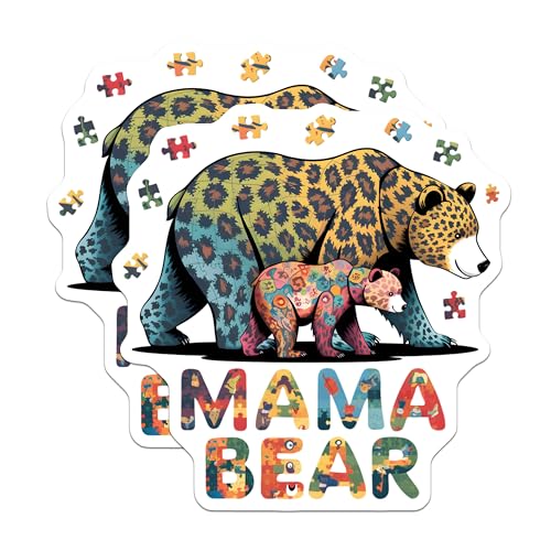 (2 Pack) Mama Bear Magnets - Animal Theme - Puzzle Piece Art - Cute Bear Decor - 5" On Longest Side - for Cars, Fridges, Toolboxes - Made in USA - MAG7094