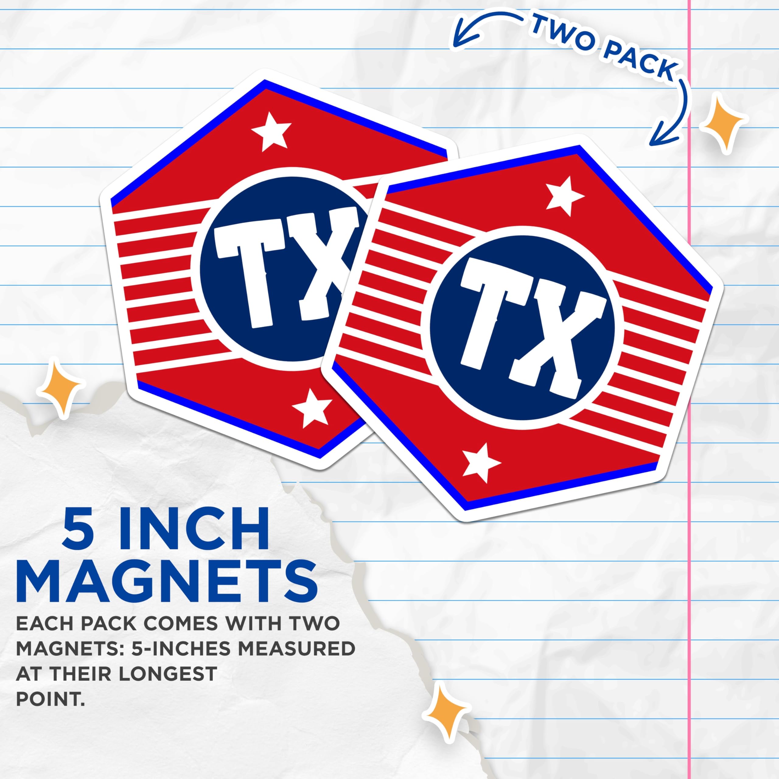 (2 Pack) TX Texas State Magnets - Lone Star State Fridge Magnet - Texas Home Decor - 5" On Longest Side - Premium Magnet - for Cars, Refrigerators, Toolboxes, Lockers - Made in USA - MAG17693