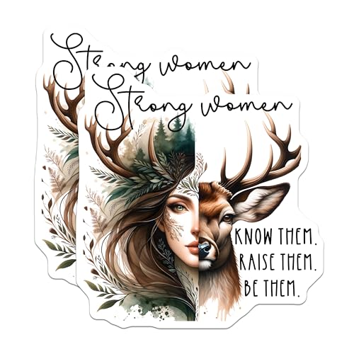 (2 Pack) Strong Women Stickers - Inspirational Quote - Empowerment Art - 5" On Longest Side - Sticks to Smooth Flat Surfaces - Made in USA - BMCS9230 - Feminist Sticker