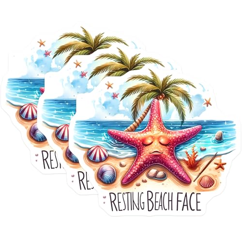 (3 Pack) Resting Beach Face Decals - Funny Starfish Stickers - Summer Vacation Decor - 3 Inches On Longest Side - Easy Peel & Apply - Made in USA - 3MCS8054