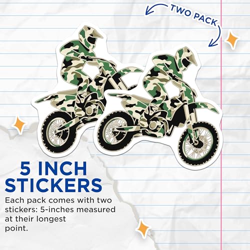 (2 Pack) Motocross Rider Stickers - Camo Motorcycle Decals - Dirt Bike Graphics - 5" On Longest Side - Sticks to Smooth Flat Surfaces - Made in USA - BMCS5689