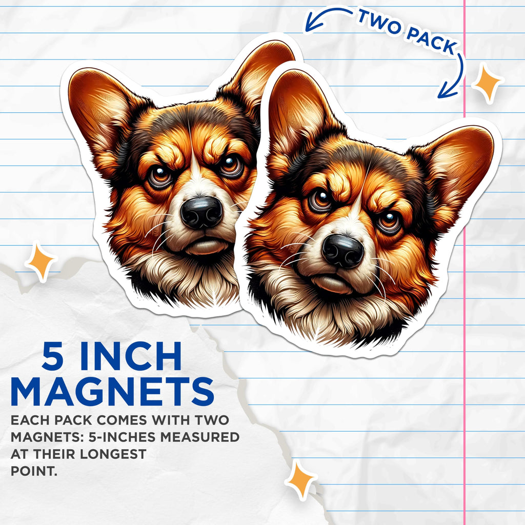 (2 Pack) Corgi Dog Magnets - Cute Animal - Refrigerator Home Decor - 5" On Longest Side - Premium Magnet - for Cars, Refrigerators, Toolboxes, Lockers - Made in USA - MAG15405