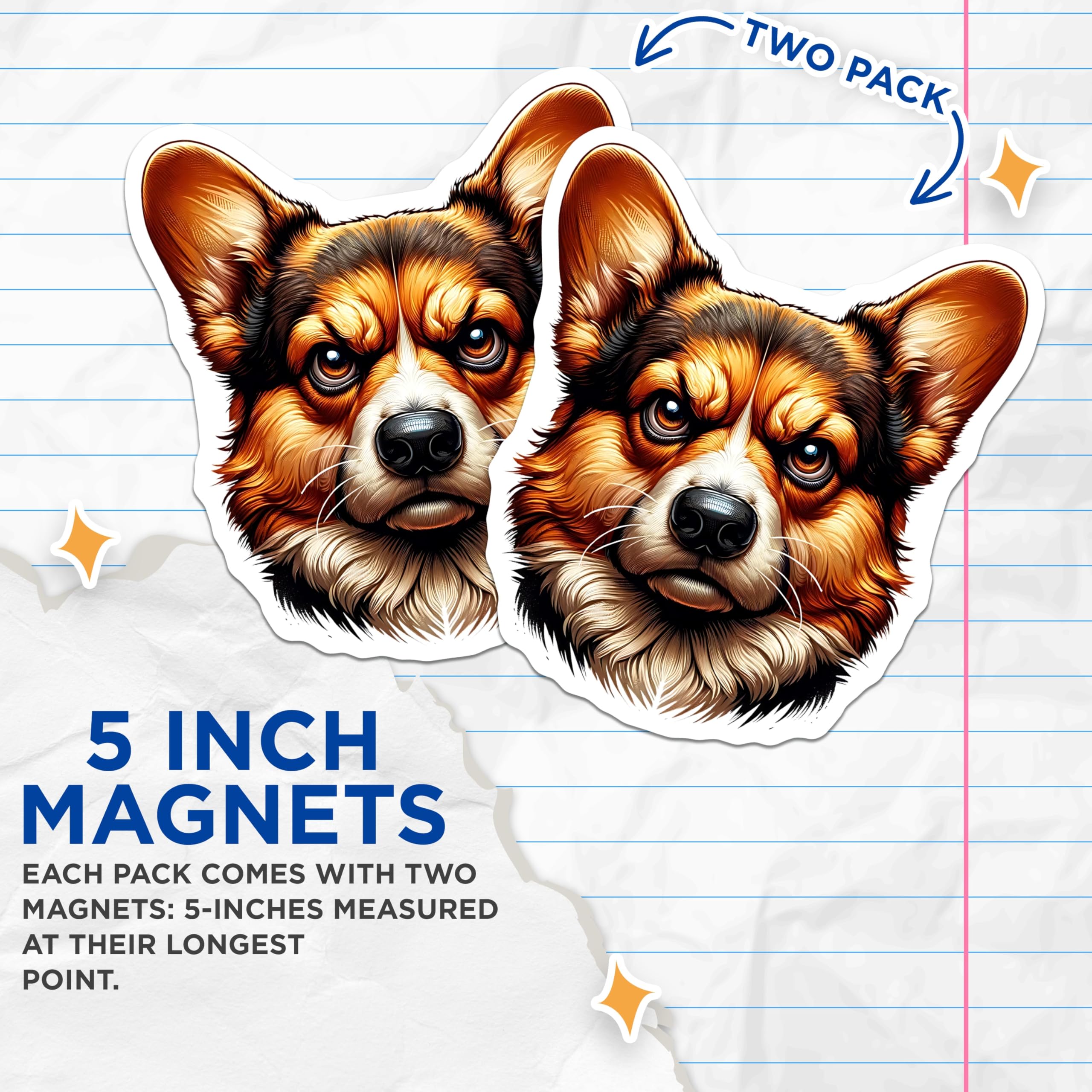 (2 Pack) Corgi Dog Magnets - Cute Animal - Refrigerator Home Decor - 5" On Longest Side - Premium Magnet - for Cars, Refrigerators, Toolboxes, Lockers - Made in USA - MAG15405