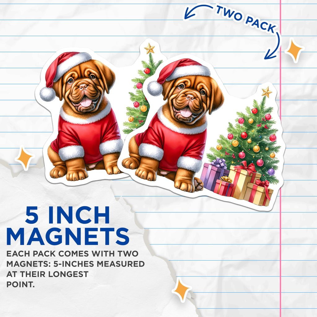 (2 Pack) Christmas Puppy Magnets - Santa Dog Holiday Decor - Festive Pet Refrigerator Accent - 5 Inches On Longest Side - Thick Durable Magnet - Made in USA - MAG27481