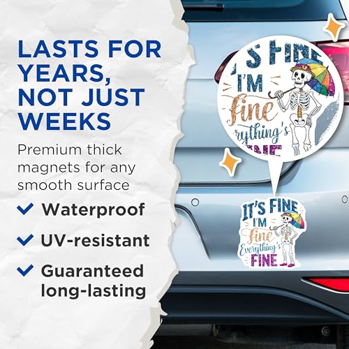(2 Pack) It's Fine I'm Fine Everything's Fine Magnets - Skeleton Magnet - Funny Skeleton - Quirky Quote Magnet - 5" On Longest Side - for Cars, Fridges, Toolboxes - Made in USA - MAG4412