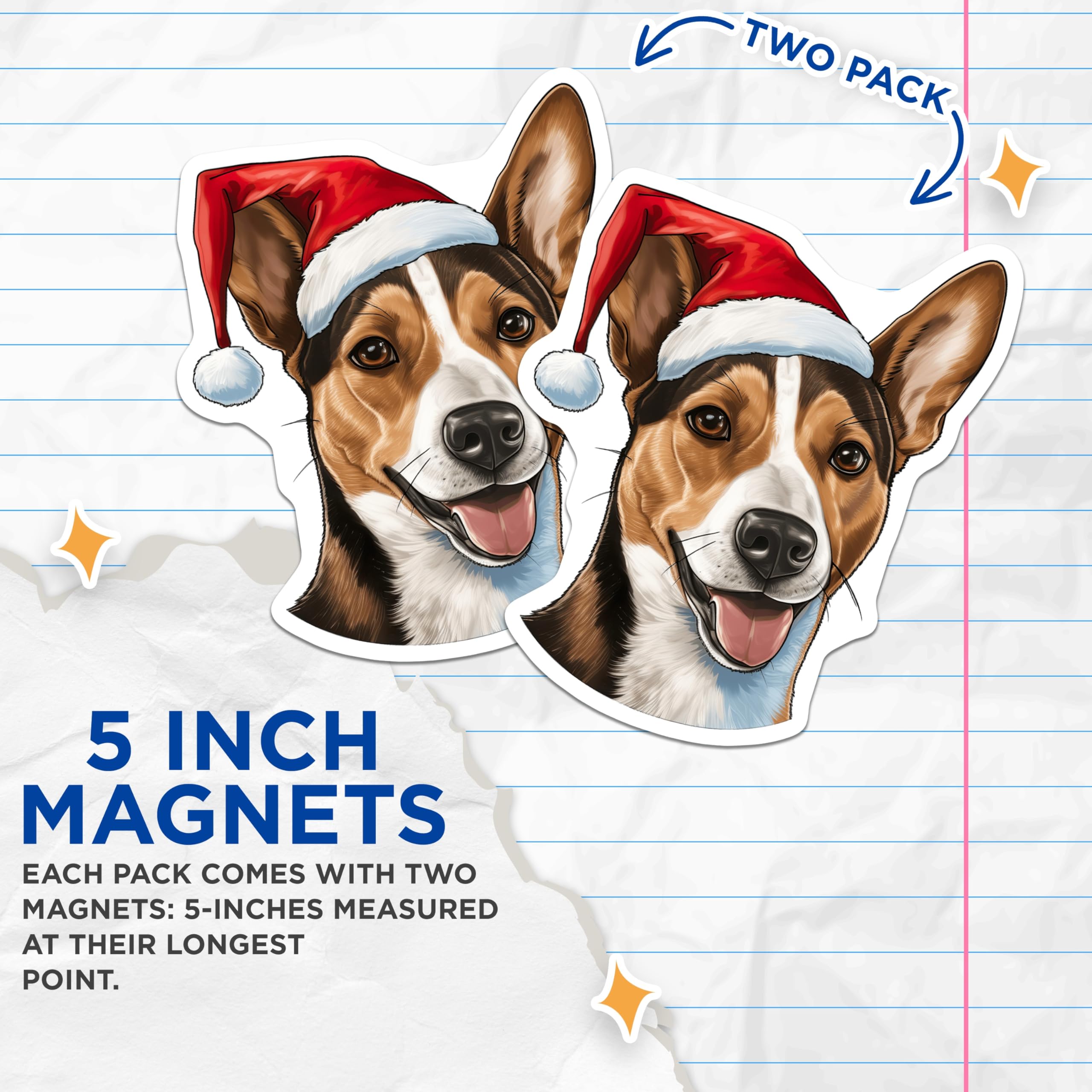 (2 Pack) Christmas Dog Magnets - Santa Hat Canine - Holiday Pet Accessories - 5 Inches On Longest Side - Thick Durable Magnet - Made in USA - MAG30556