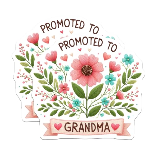 (2 Pack) Promoted to Grandma Magnets - Floral Design - Grandma's Kitchen Decor - 5" On Longest Side - for Cars, Fridges, Toolboxes - Made in USA - MAG6866