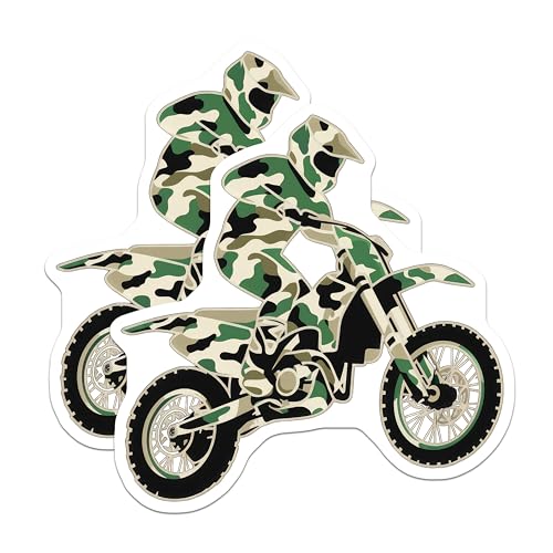 (2 Pack) Motocross Rider Stickers - Camo Motorcycle Decals - Dirt Bike Graphics - 5" On Longest Side - Sticks to Smooth Flat Surfaces - Made in USA - BMCS5689