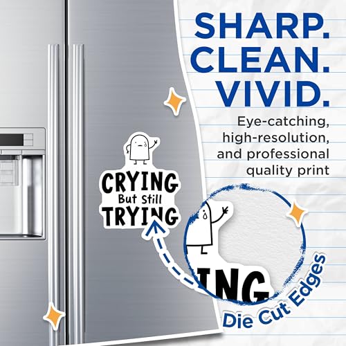 (2 Pack) Crying But Still Trying Magnets - Inspirational Quote Magnets - Motivational Fridge Decor - 5" On Longest Side - for Cars, Fridges, Toolboxes - Made in USA - MAG6757