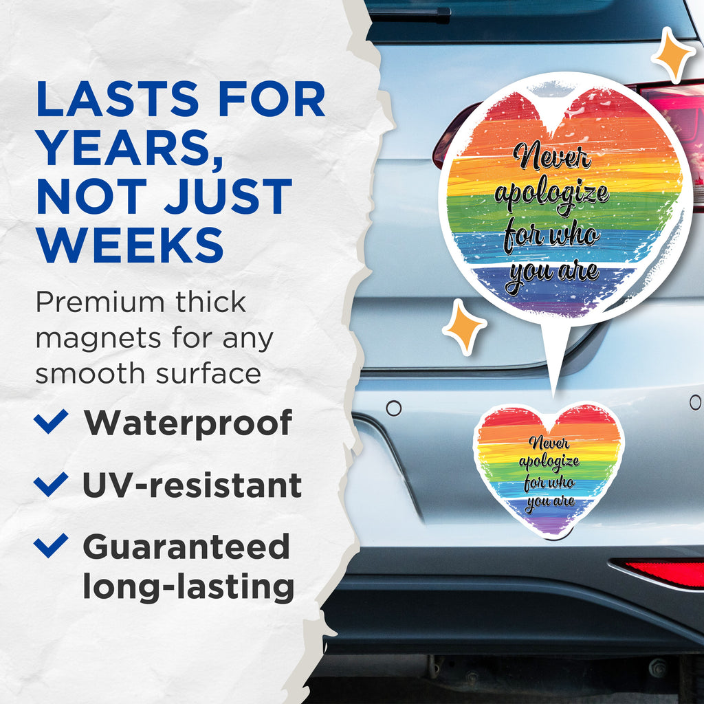 (2 Pack) Pride Magnets - Rainbow Heart LGBTQ+ Decor - Self Love Quote Inspirational Affirmation Magnets - 5 Inches On Longest Side - Thick Durable Magnet - Made in USA - MAG39845