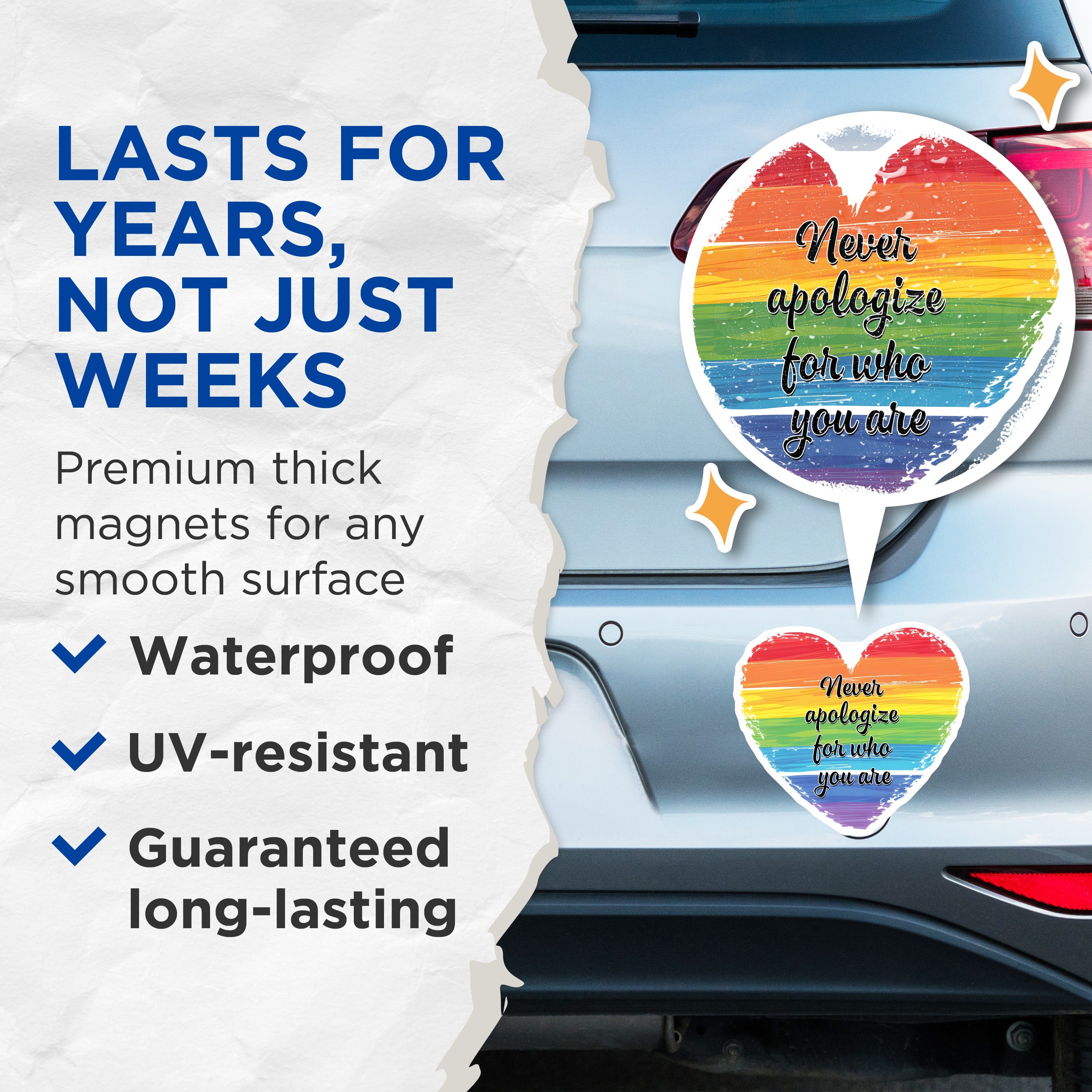 (2 Pack) Pride Magnets - Rainbow Heart LGBTQ+ Decor - Self Love Quote Inspirational Affirmation Magnets - 5 Inches On Longest Side - Thick Durable Magnet - Made in USA - MAG39845
