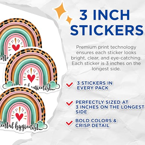 (3 Pack) Dental Hygienist Decals - Rainbow Heart - Laptop Decals - 3 Inches On Longest Side - Easy Peel & Apply - Made in USA - 3MCS1958