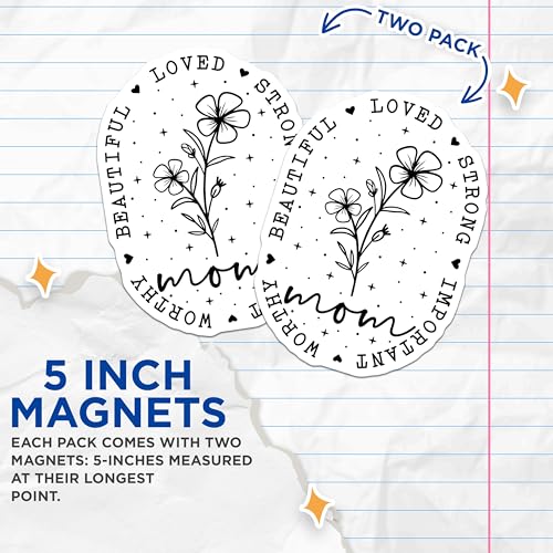 (2 Pack) Mom Magnets - Beautiful Magnets - Strong Magnets - Important Magnets - Worthy Magnets - 5" On Longest Side - for Cars, Fridges, Toolboxes - Made in USA - MAG6843