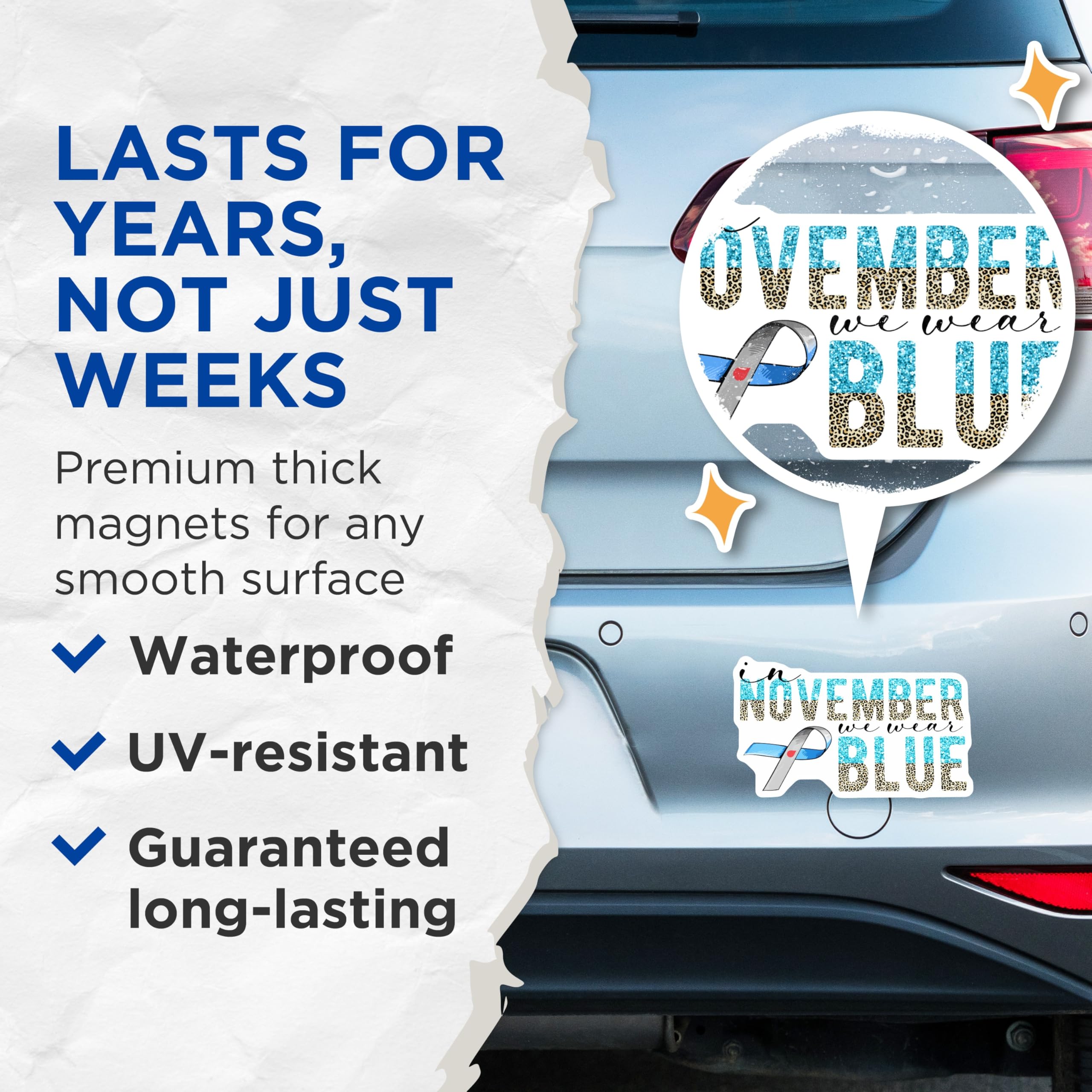(2 Pack) Diabetes Awareness Magnets - November Wear Blue Magnet - Ribbon Fridge Magnets - 5" On Longest Side - Premium Magnet - for Cars, Refrigerators, Toolboxes, Lockers - Made in USA - MAG16840