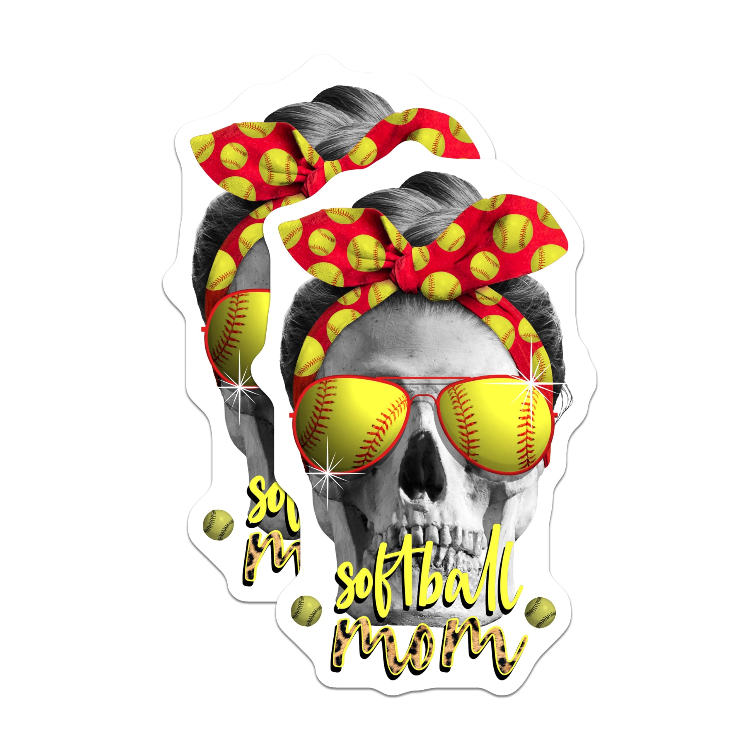 (2 Pack) Softball Mom Magnets - Skull Art Design - Leopard Print Mom Life - Fastpitch Fan Accessory - Game Day Team Mom Decor - 5 Inches On Longest Side - Thick Durable Magnet - Made in USA - MAG19171