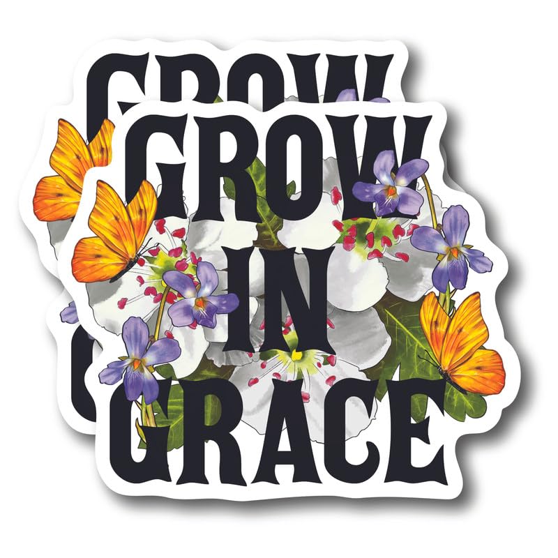 (2 Pack) Grow in Grace - Peaceful Inspiring Stickers - 5" On Longest Side - for Car, Truck, SUV - Easy Peel and Stick Vinyl Decals - Made in USA - BMCS0107