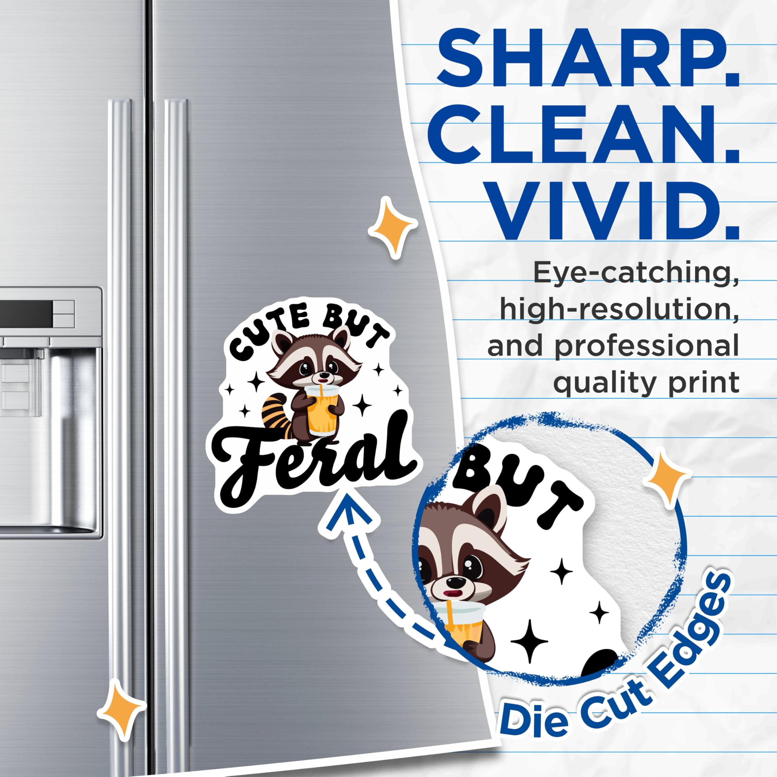 (2 Pack) Cute But Feral Magnets - Funny Raccoon Magnets - Cute Animal Magnets - 5" On Longest Side - for Cars, Refrigerators, Toolboxes, Lockers - Made in USA BMCS3410