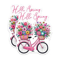 (2 Pack) Hello Spring Stickers - Floral Bike Basket - Springtime Flower Decorations - 5" On Longest Side - Sticks to Smooth Flat Surfaces - Made in USA - BMCS8003