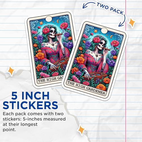(2 Pack) The High Gardener Stickers - Day of The Dead Sticker Art - Vibrant Skeleton Flowers Stickers - 5" On Longest Side - Sticks to Smooth Flat Surfaces - Made in USA - BMCS5432