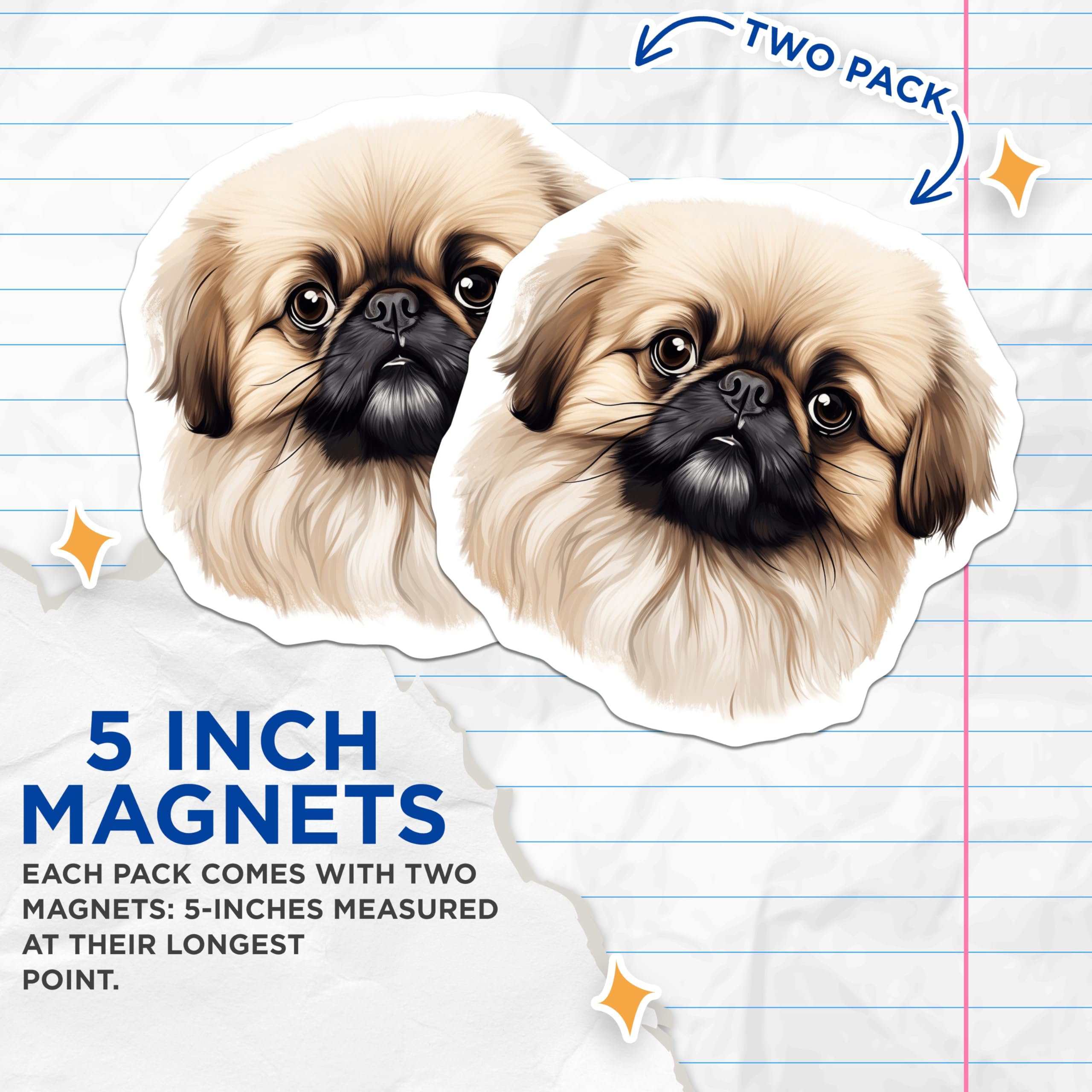 (2 Pack) Pekingese Dog Magnets - Pet Lover Decor - Animal Companion Magnets - 5 Inches On Longest Side - Thick Durable Magnet - Made in USA - MAG27732