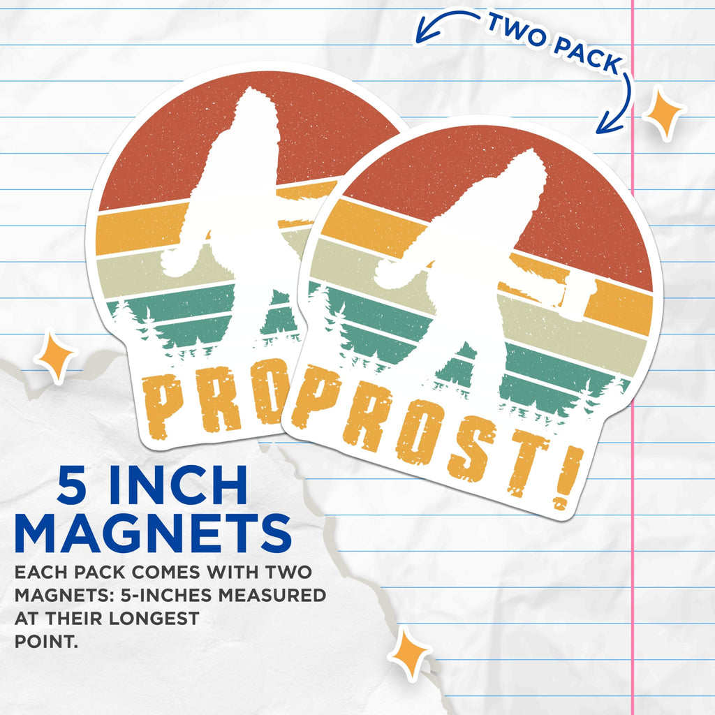 (2 Pack) Bigfoot Magnets - Sasquatch Beer Prost - Retro Camping Cryptozoology - 5 Inches On Longest Side - Thick Durable Magnet - Made in USA - MAG22764
