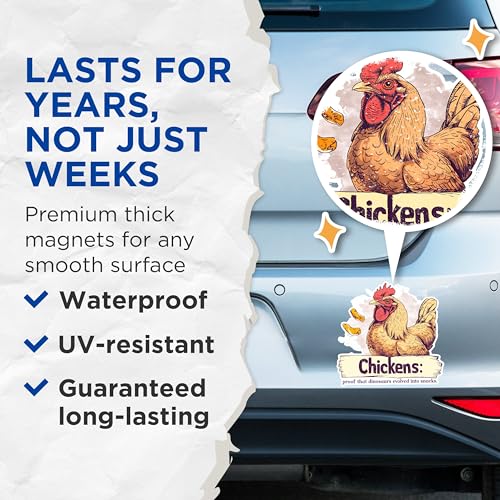 (2 Pack) Chicken Evolution Magnets - Funny Chicken Snack Magnets - Quirky Kitchen Decor Magnets- 5" On Longest Side - for Fridges, Toolboxes, Cars - Made in USA - MAG2593