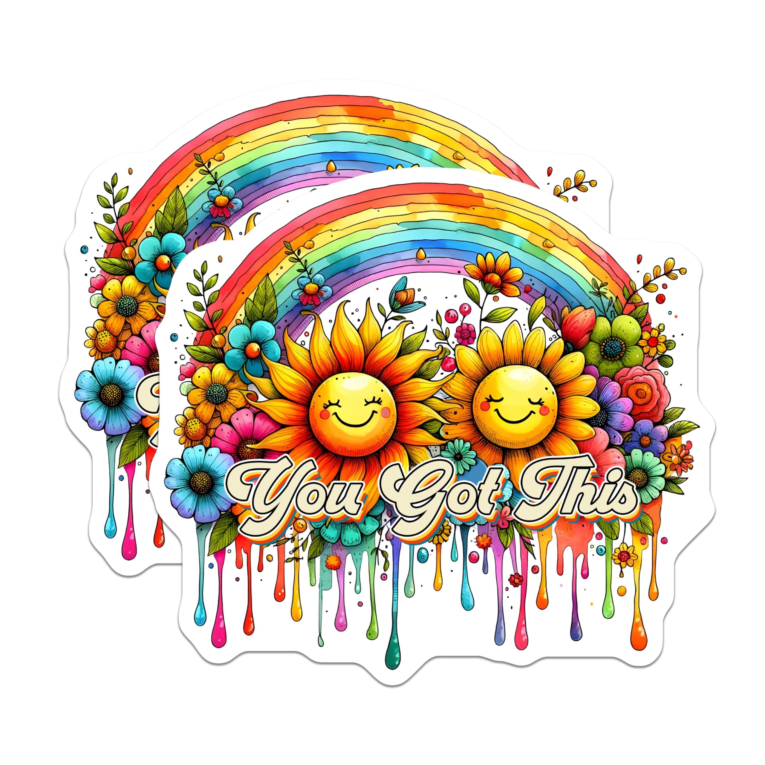(2 Pack) You Got This Motivational Magnets - Sunflower Rainbow Magnets - Positive Encouragement - 5" On Longest Side - for Cars, Refrigerators, Toolboxes, Lockers - Made in USA BMCS3224