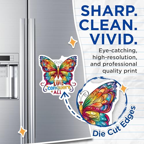 (2 Pack) Love Conquers All Magnets Magnets - Inspirational Butterfly - Rainbow Pride Art - 5" On Longest Side - Made in USA - Sticks to Refrigerators & Metal Surfaces - MAG9181