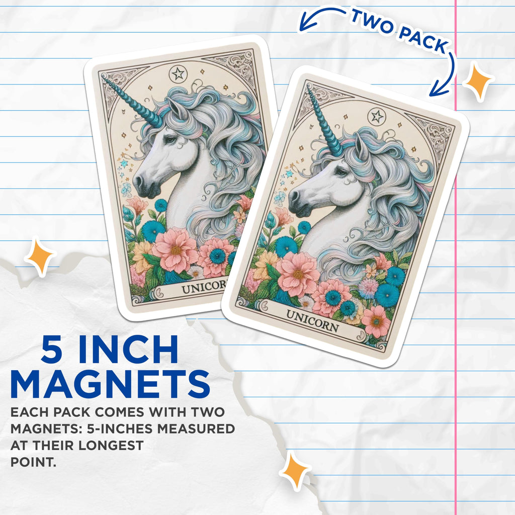 (2 Pack) Unicorn Magnets - Magical Floral Fantasy Decor - Mythical Creature Art - Aesthetic Whimsy - 5 Inches On Longest Side - Thick Durable Magnet - Made in USA - MAG22972