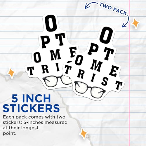 (2 Pack) Optometrist Stickers - Eye Chart Design - Eye Doctor Office Decor - 5" On Longest Side - Sticks to Smooth Flat Surfaces - Made in USA - BMCS8080