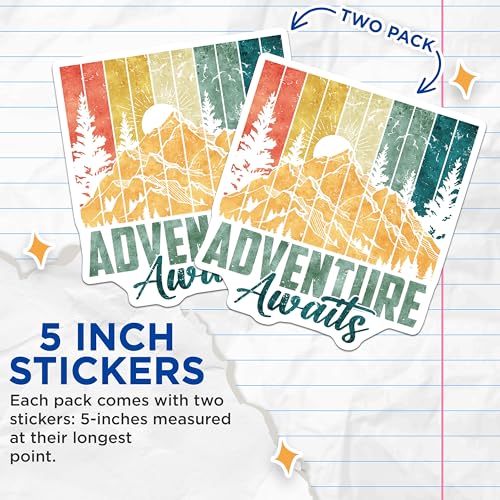(2 Pack) Adventure Awaits Stickers - Travel Stickers - Outdoor Nature Adventure Stickers - 5" On Longest Side - Sticks to Smooth Flat Surfaces - Made in USA - BMCS4735