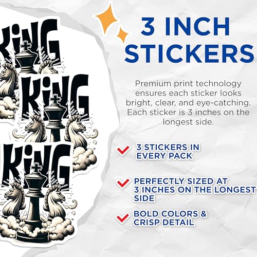(3 Pack) King Chess Piece Decals - Horse Chess - Strategy Game Laptop Decal - 3 Inches On Longest Side - Easy Peel & Apply - Made in USA - 3MCS1961