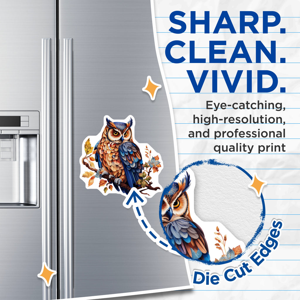 (2 Pack) Woodland Owl Magnets - Forest Animal Refrigerator Decor - Autumn Bird Art Accent - 5 Inches On Longest Side - Thick Durable Magnet - Made in USA - MAG39974