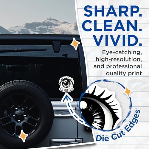(2 Pack) Eye Illustration Stickers - Motivational Phrase - Black and White Design - 5" On Longest Side - Sticks to Smooth Flat Surfaces - Made in USA - BMCS8085