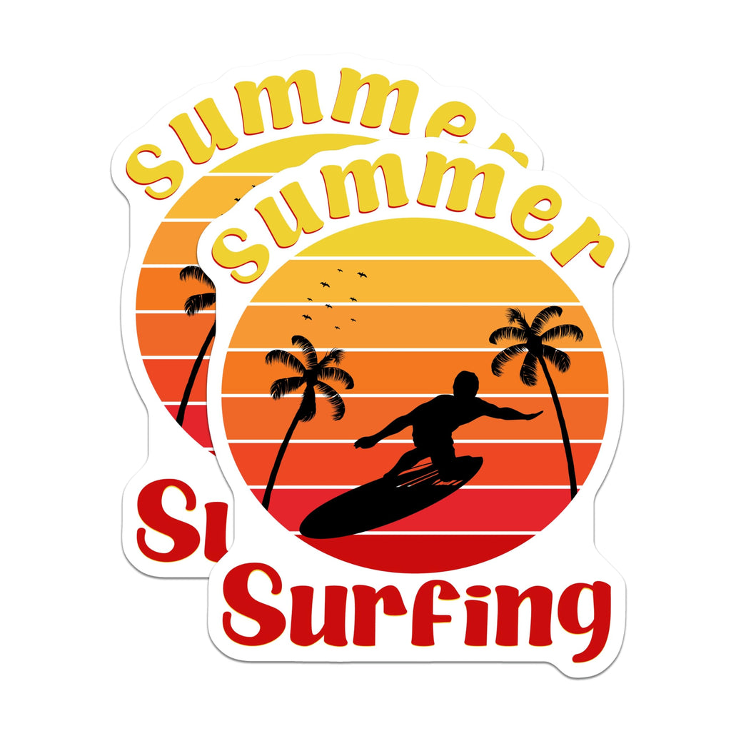 (2 Pack) Summer Surfing Magnets - Retro Sunset Surfer Silhouette - Tropical Palm Tree Ocean Beach Scene Decor - 5 Inches On Longest Side - Thick Durable Magnet - Made in USA - MAG21422