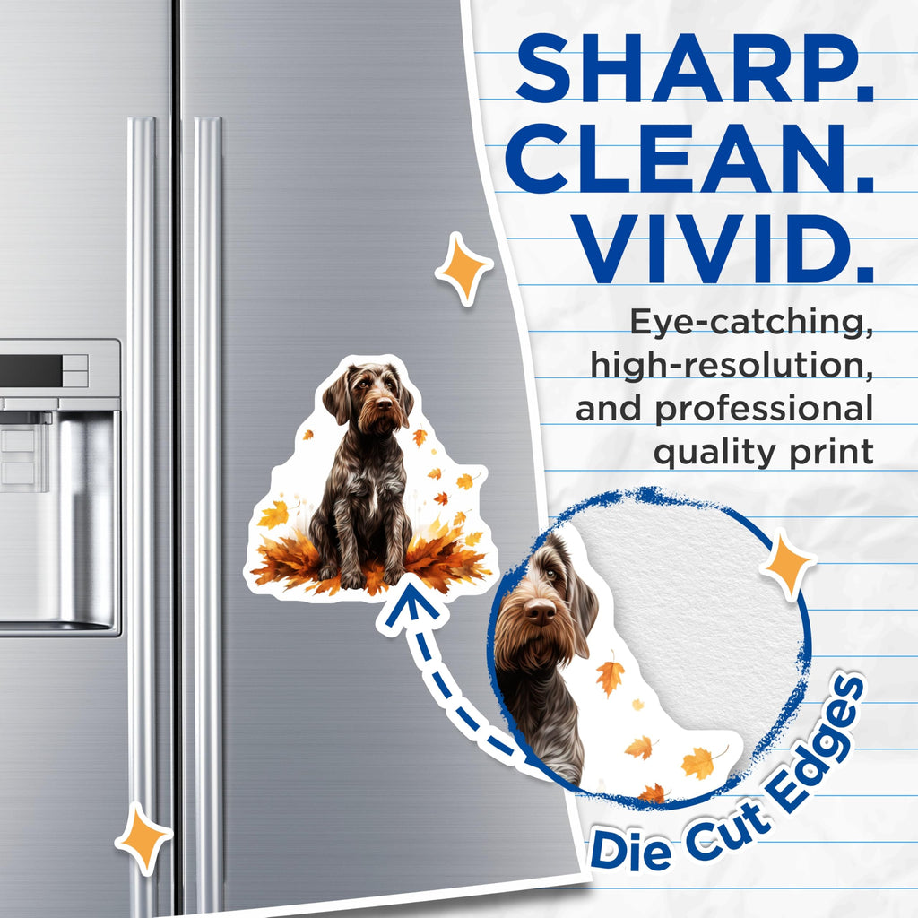 (2 Pack) Wirehaired Pointing Griffon Magnets - Autumn Dog Decor - Fall Leaves Pet Lover Accent - 5 Inches On Longest Side - Thick Durable Magnet - Made in USA - MAG25117